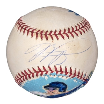 1999 Mike Piazza Autographed Painted Artwork Baseball by LeRoy Neiman (PSA/DNA)